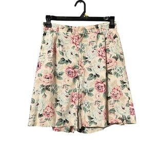 Vintage 80s 90s Leslie Fay High Waist Floral Linen Cotton Shorts Cottagecore 12